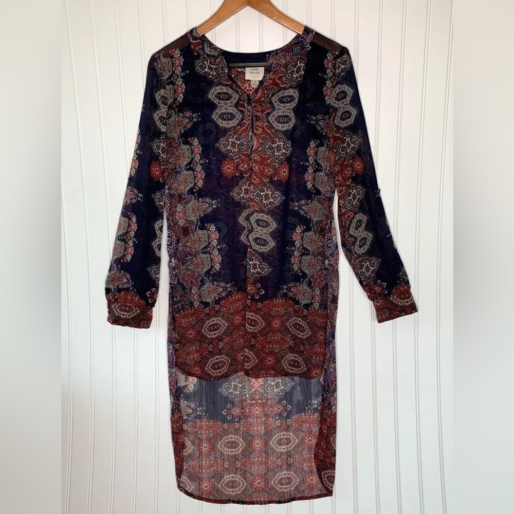 Knox Rose Tunic Womens S Black Red Chiffon Semi Sheer Roll Tab
Boho Peasant Goth